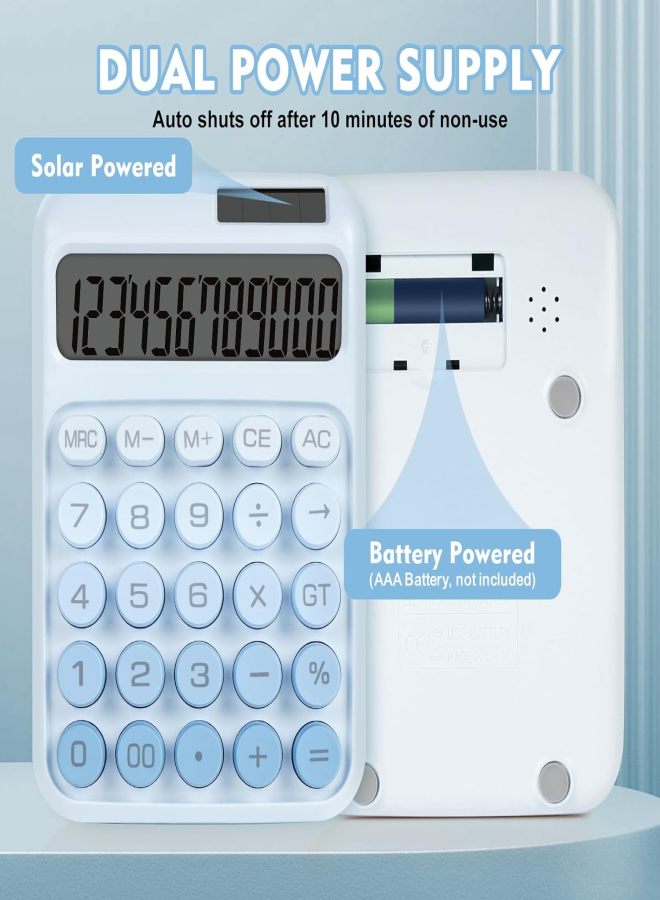 Mechanical Switch Calculator with Big Buttons, Calculators Desktop, 12 Digits, Solar Battery Power, Desk Calculator, Large LCD Display, Cute Pink Calculator for Teachers Students (Blue) - Image 4