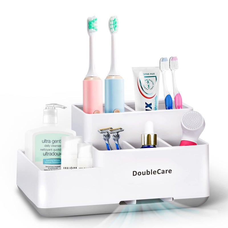 Toothbrush Holder with AntiSlip Bathroom Organizer Countertop Detachable for Easy Cleaning Multifunctional Storage Bathroom Caddy for Toothpaste ShaverGreat for Home Vanity Organizer Office