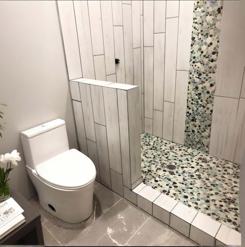 Hominter Pebble Porcelain Mosaic Glossy Mixed Aqua, Cream & Coffee Glazed Ceramic Tile for Bathroom, Shower Floor, Accent Wall, Spa Decor (5 Square Feet) - Image 2
