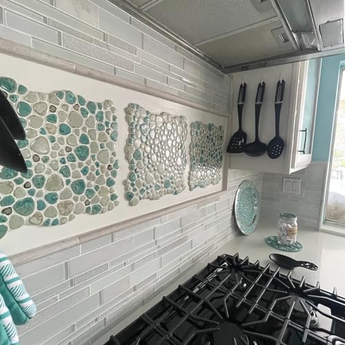 Hominter Pebble Porcelain Mosaic Glossy Mixed Aqua, Cream & Coffee Glazed Ceramic Tile for Bathroom, Shower Floor, Accent Wall, Spa Decor (5 Square Feet) - Image 5