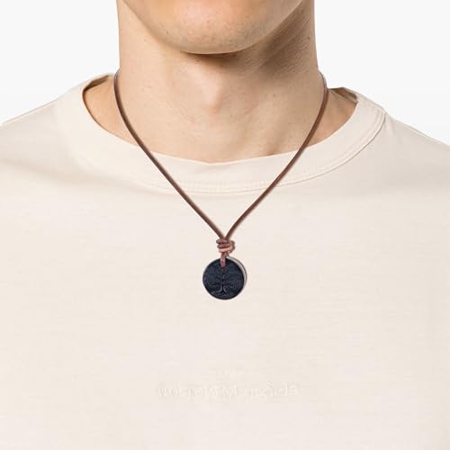 COAI Black Obsidian Pendant Tree of Life Necklace for Men Women, Genuine Leather Necklace for Men Women 20" - Image 2