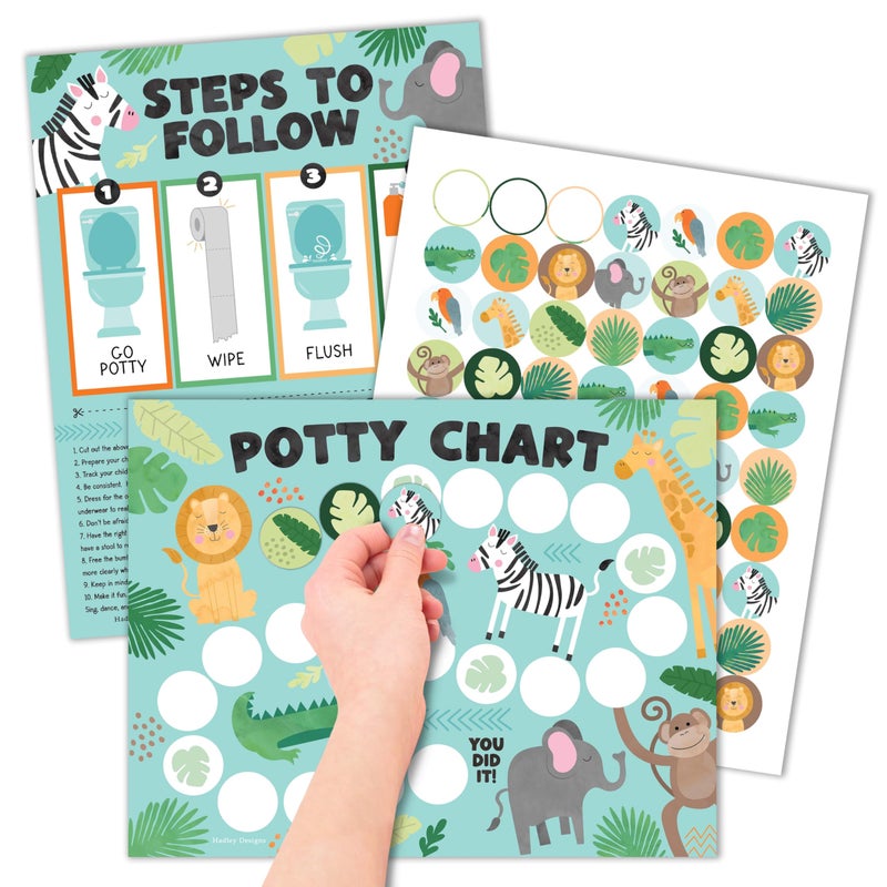 هادلي ديزاينز Hadley Designs Potty Training Crart for Boys with Fun Reward Stickers - 10 Potty Chart for Toddlers Boys 8.5x11 "" Potty Training Sticker Crart for Evalet Success Safari Carward - Image 1