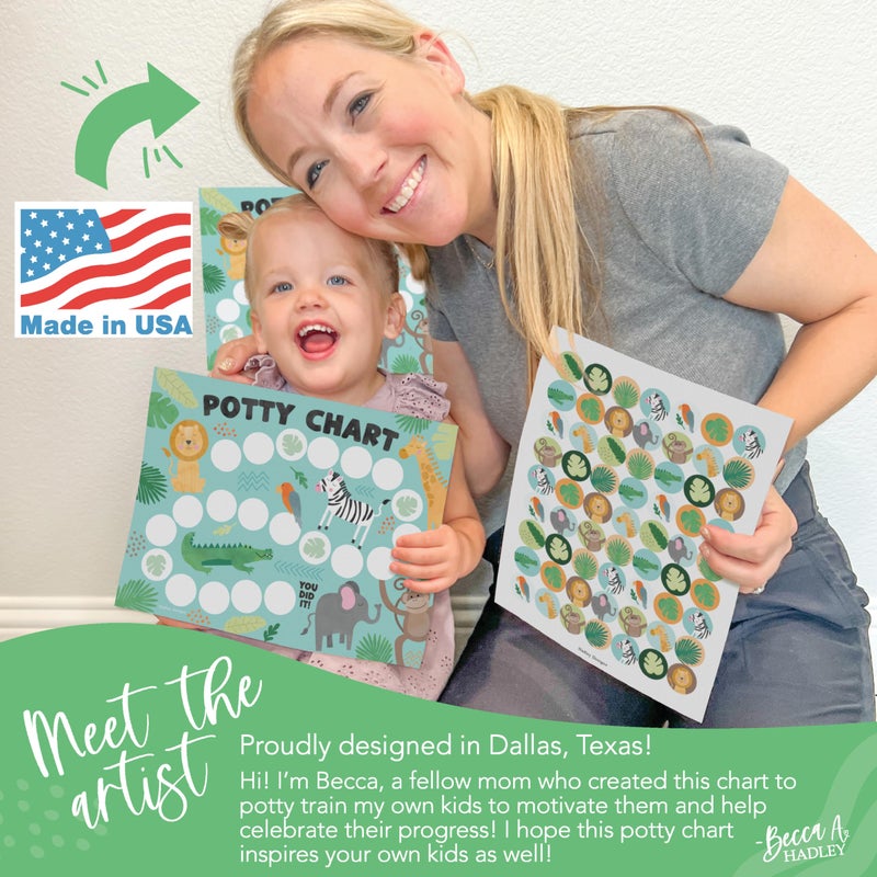 هادلي ديزاينز Hadley Designs Potty Training Crart for Boys with Fun Reward Stickers - 10 Potty Chart for Toddlers Boys 8.5x11 "" Potty Training Sticker Crart for Evalet Success Safari Carward - Image 2