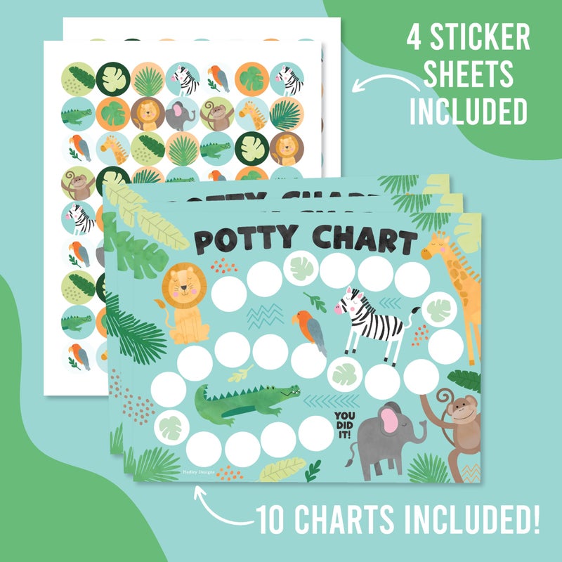 هادلي ديزاينز Hadley Designs Potty Training Crart for Boys with Fun Reward Stickers - 10 Potty Chart for Toddlers Boys 8.5x11 "" Potty Training Sticker Crart for Evalet Success Safari Carward - Image 4
