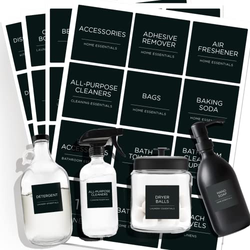 v2croft 144 PCS Minimalist Laundry Room Labels Set, Water Resistant Stickers,Water/Oil Resistant Stickers for Laundry Room, Linen Closet Home Bathroom and The Beauty Organization（Black - Image 1