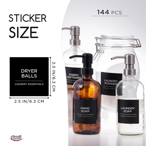 v2croft 144 PCS Minimalist Laundry Room Labels Set, Water Resistant Stickers,Water/Oil Resistant Stickers for Laundry Room, Linen Closet Home Bathroom and The Beauty Organization（Black - Image 2