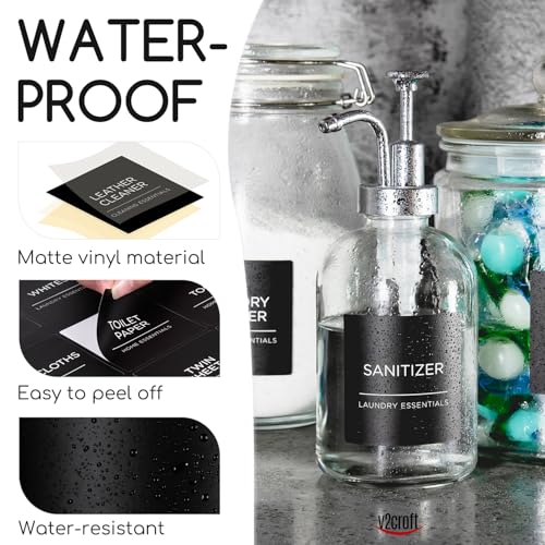v2croft 144 PCS Minimalist Laundry Room Labels Set, Water Resistant Stickers,Water/Oil Resistant Stickers for Laundry Room, Linen Closet Home Bathroom and The Beauty Organization（Black - Image 3