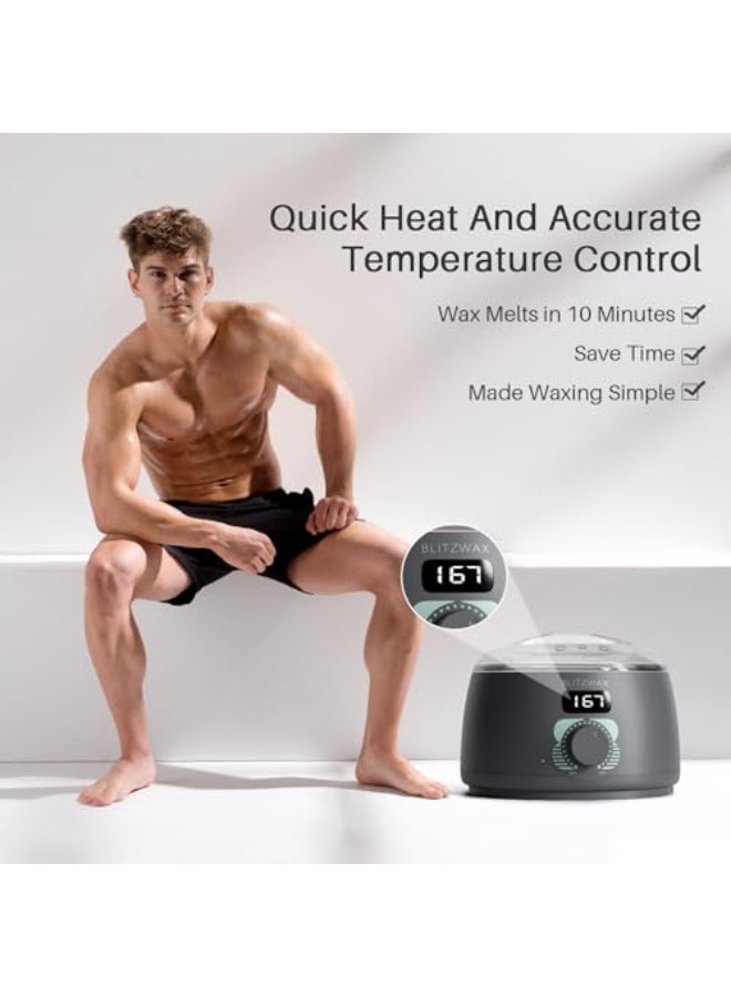 BLITZWAX Back and Nose Waxing Kit for Men Hard Wax Warmer for Brazilian Body and Face At Home Hair Removal Kit Beginner Friendly Quick Heating 93 Accessories Charcoal Grey - Image 3