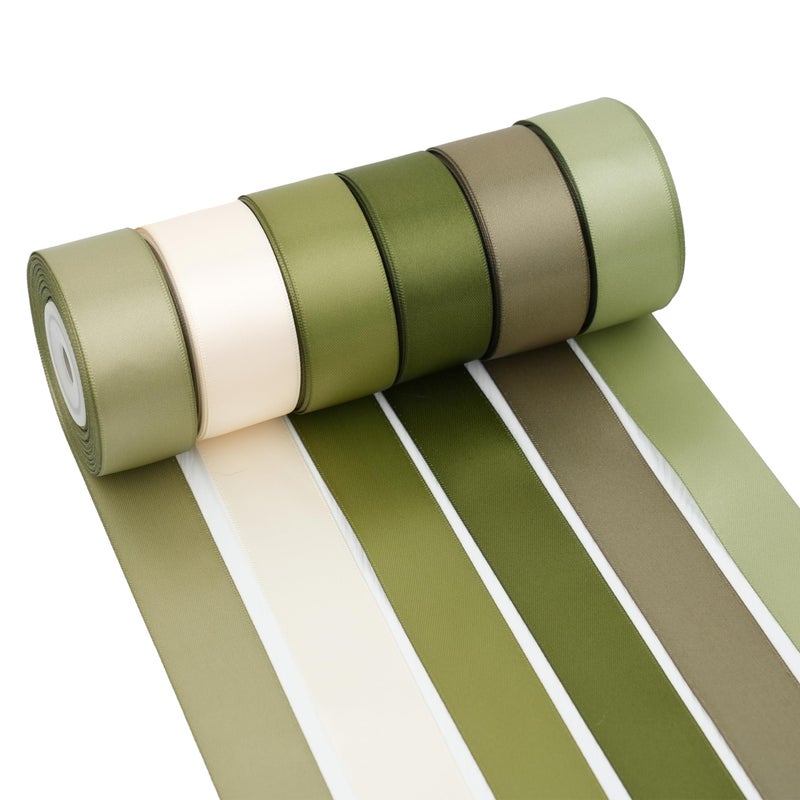 DINDOSAL Sage Green Ribbon 1 Inch Moss Green Double Face Satin Polyester Ribbon 6 Rolls 60Yards Wedding Gift Wrapping Crafts