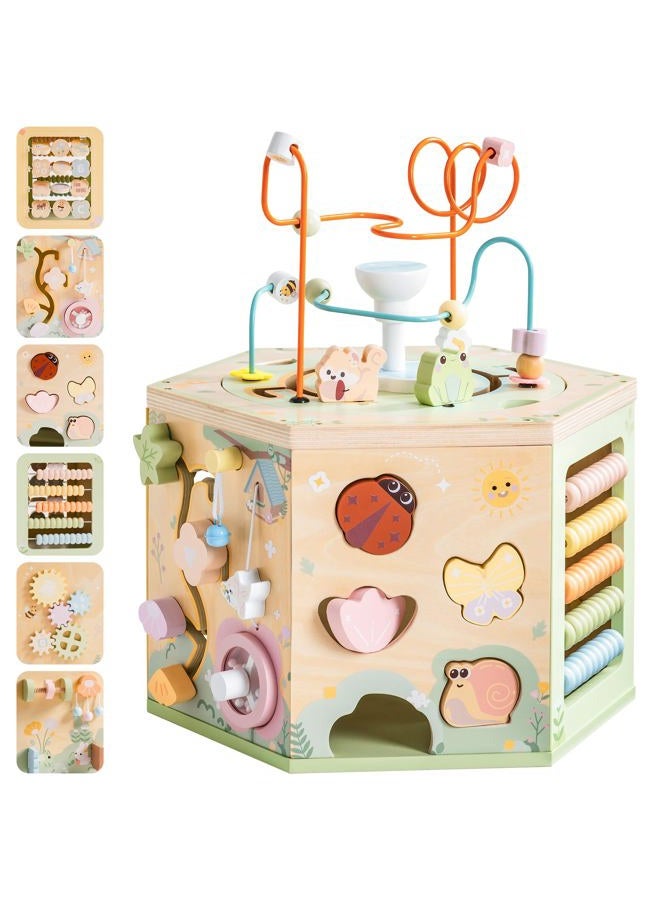 ROBUD Wooden Motor Skills Cube, Large Motor Skills Toy from 1 Year, Activity Cube from 12 Months, Activity Cube for Toddlers - Image 1