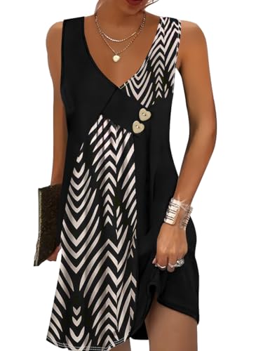 SAUKOLE Womens Dresses 2026 Summer Loose Asymmetric V Neck Sundress Casual Sleeveless Swing Dress with Pockets - Image 1