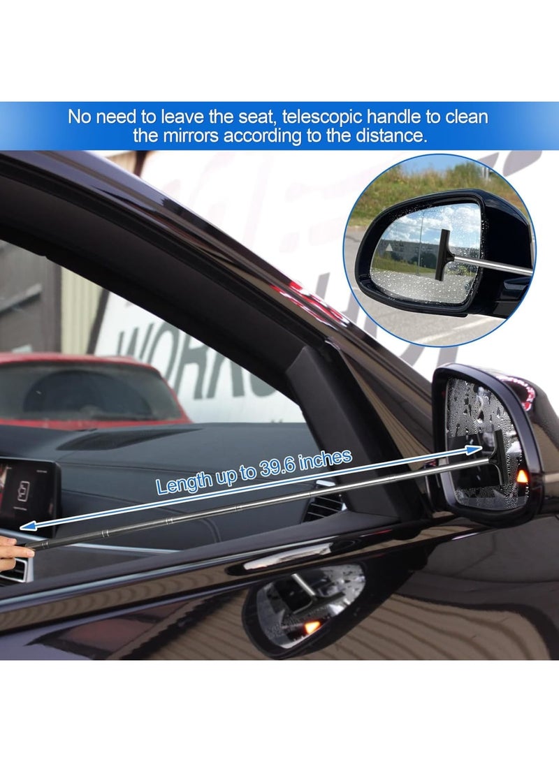 Cobest 2 Pcs Car Mirror Wiper, 38.6in Handle Car Side Mirror Squeegee, Car Mirror Squeegee, Side Mirror Squeegee, Mini Squeegee for Rainy Foggy Weather - Image 3