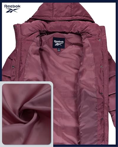 Reebok Womens Maxi Puffer Jacket - Long Length Parka - Heavyweight Wind & Water Resistant Insulated Winter Jackets for Women, Size Large, Pink Haze - Image 5