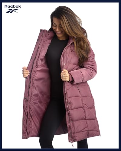 Reebok Womens Maxi Puffer Jacket - Long Length Parka - Heavyweight Wind & Water Resistant Insulated Winter Jackets for Women, Size Large, Pink Haze - Image 2