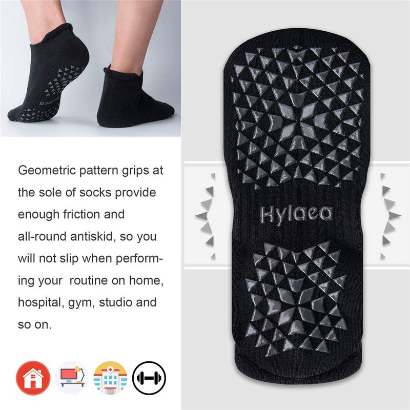 Hylaea Pilates Socks for Hospital, Barre, Non Slip Yoga Socks with Grip for Women & Men, Ankle Cut, Cushioned, Anti skid, Home Slipper Socks, Black, Small-Medium - Image 5