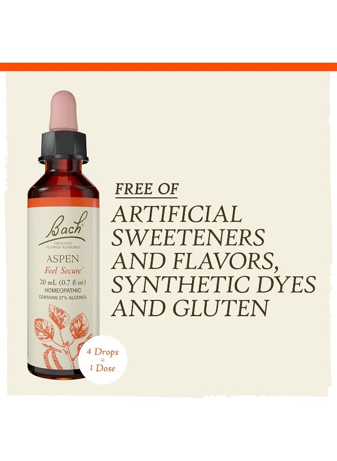 Bach Original Flower Remedies, Aspen for Apprehension and Security, Natural Homeopathic Flower Essence, Holistic Wellness, Vegan, 20mL Dropper