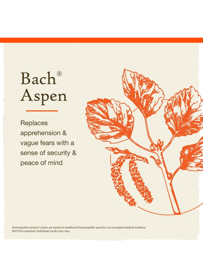 Bach Original Flower Remedies, Aspen for Apprehension and Security, Natural Homeopathic Flower Essence, Holistic Wellness, Vegan, 20mL Dropper