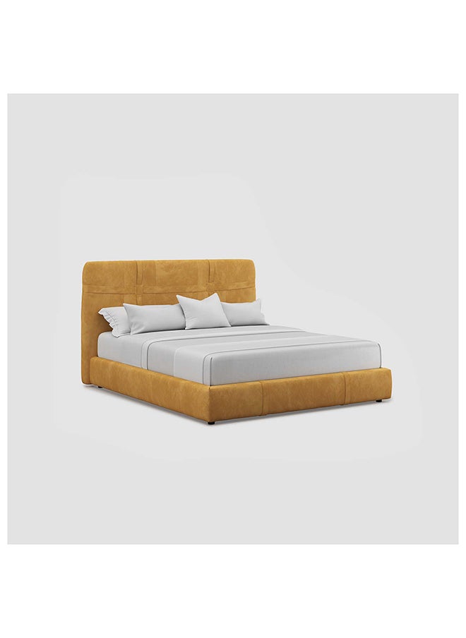 AL HUZAIFA FURNITURE - Graziano King Bed Upholstered In Mustard Full Grain Leather, With Pinewood Frame - Image 1