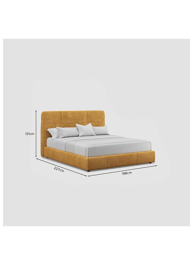 AL HUZAIFA FURNITURE - Graziano King Bed Upholstered In Mustard Full Grain Leather, With Pinewood Frame - Image 1