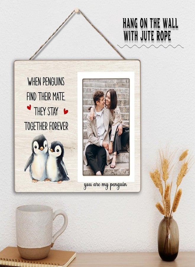 KLYTINK Penguin Gifts, Engagement Picture Frame, Wedding Gifts for Couple, Valentine's Gift for Him Her, Anniversary Couple Gifts, Penguin Love Gifts Photo Frame, fits 4x6 Photo, when Penguins Find Their Mate - Image 3