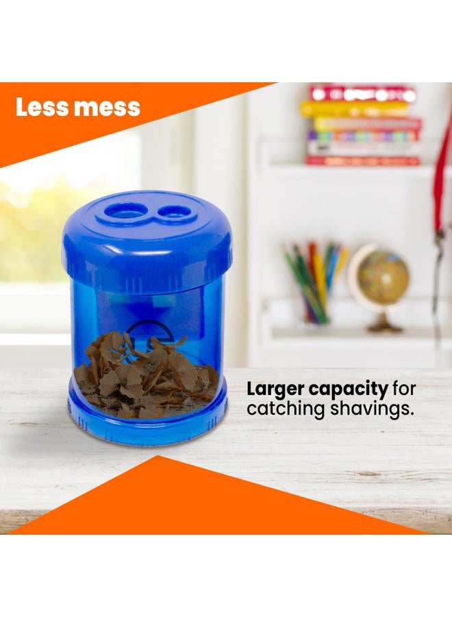 Ultimate Stationery Pencil Sharpeners, 3 Pack Blue Dual Hole Sharpener with Receptacle Pencil Sharpener Manual Pencil Sharpeners for Regular and Oversized Pencils or Crayons - Image 5