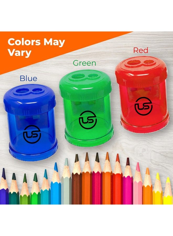 Ultimate Stationery Pencil Sharpeners, 3 Pack Blue Dual Hole Sharpener with Receptacle Pencil Sharpener Manual Pencil Sharpeners for Regular and Oversized Pencils or Crayons - Image 2