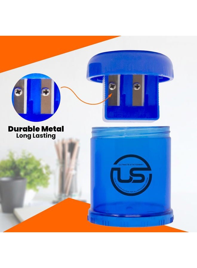 Ultimate Stationery Pencil Sharpeners, 3 Pack Blue Dual Hole Sharpener with Receptacle Pencil Sharpener Manual Pencil Sharpeners for Regular and Oversized Pencils or Crayons - Image 4