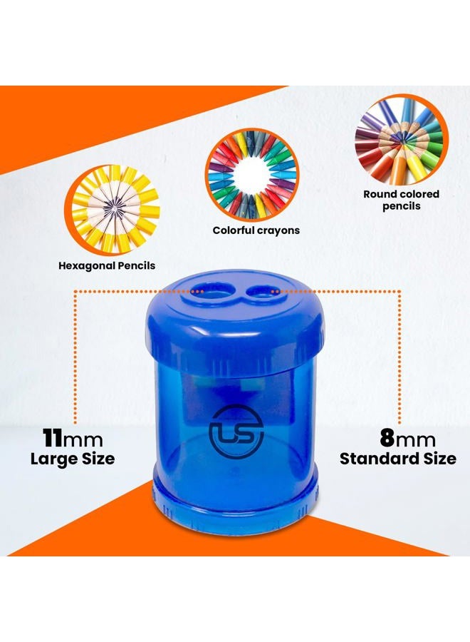 Ultimate Stationery Pencil Sharpeners, 3 Pack Blue Dual Hole Sharpener with Receptacle Pencil Sharpener Manual Pencil Sharpeners for Regular and Oversized Pencils or Crayons - Image 3