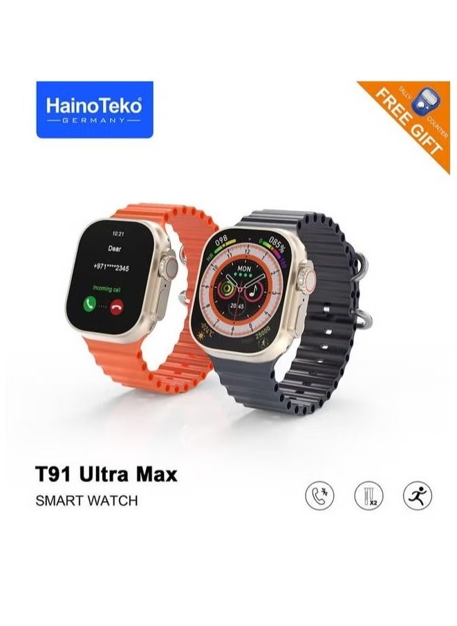 Haino Teko T91 Ultra Max Smart Watch | Largest Screen, Compass Feature, Waterproof, Dual Straps | Ideal for Outdoor Adventures & Fitness | Free Gift Included | Compatible with iOS & Android - Image 3