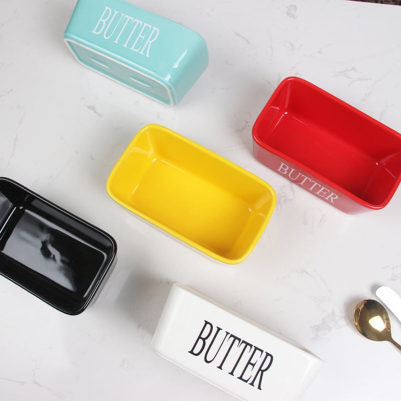 Ceramic Butter Box Selling Ceramic Rectangular Butter Dish With Wooden Cover Cheese Ceramic Butter Box With Knife - Image 5