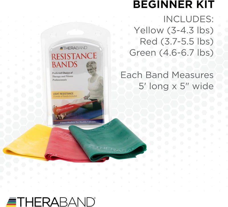 TheraBand مجموعة أحزمة المقاومة اللاتكس الاحترافية من THERABAND لتمارين الجزء العلوي والسفلي من الجسم - أصفر/أحمر/أخضر، مجموعة مبتدئين بطول 5 أقدام - Image 2