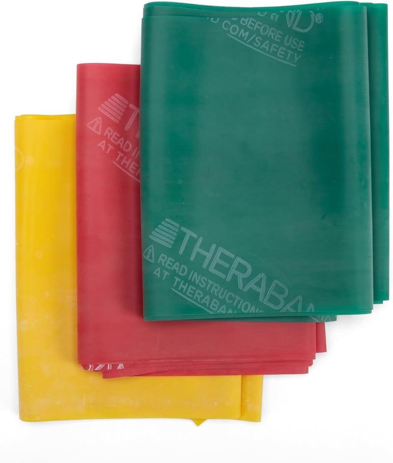 TheraBand مجموعة أحزمة المقاومة اللاتكس الاحترافية من THERABAND لتمارين الجزء العلوي والسفلي من الجسم - أصفر/أحمر/أخضر، مجموعة مبتدئين بطول 5 أقدام - Image 1