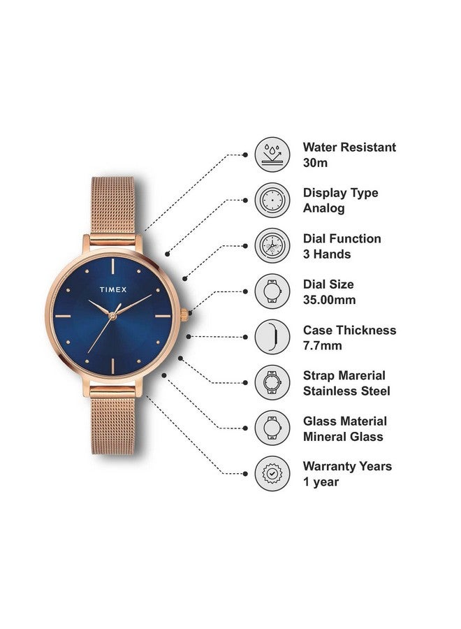تيميكس ساعة تايمكس انالوج بمينا زرقاء للنساء - TWEL155SMU09 - Image 2