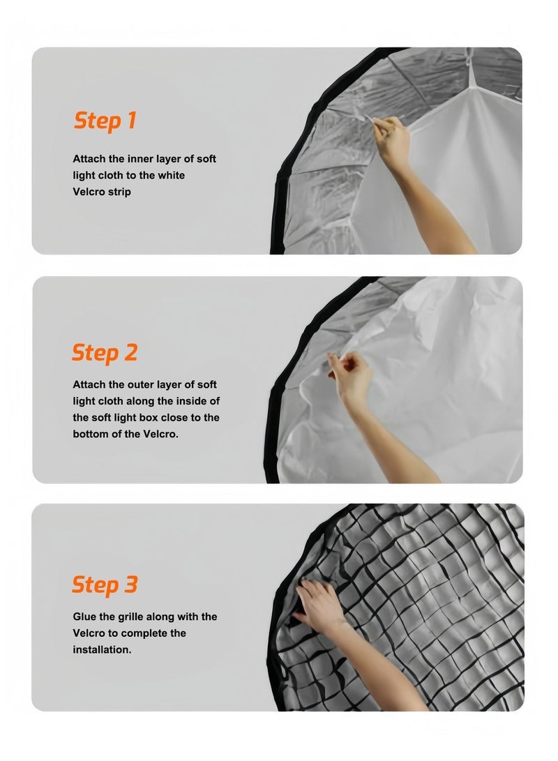 Glanfen 90cm / 35" Deep Parabolic Softbox with Honeycomb Grid, One-Button Quick-Release Bowens Mount Softbox with Carry Bag, Lightweight 1.26kg Dual Diffuser Kit for COB LED Video Light & Studio Flash - Image 4