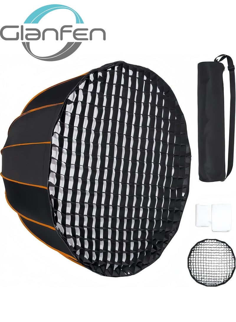 Glanfen 90cm / 35" Deep Parabolic Softbox with Honeycomb Grid, One-Button Quick-Release Bowens Mount Softbox with Carry Bag, Lightweight 1.26kg Dual Diffuser Kit for COB LED Video Light & Studio Flash - Image 1
