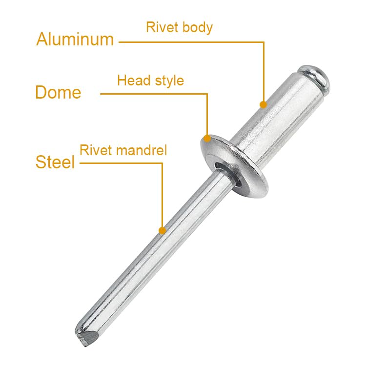 Linkup 600pcs 15 Sizes Pop Rivets Assortment Kit,Aluminum Rivets, Silver pop rivet set including 3/32" 1/8" 5/32" 3/16" 1/4" blind rivets for metal Dome Head rivet kit - Image 4