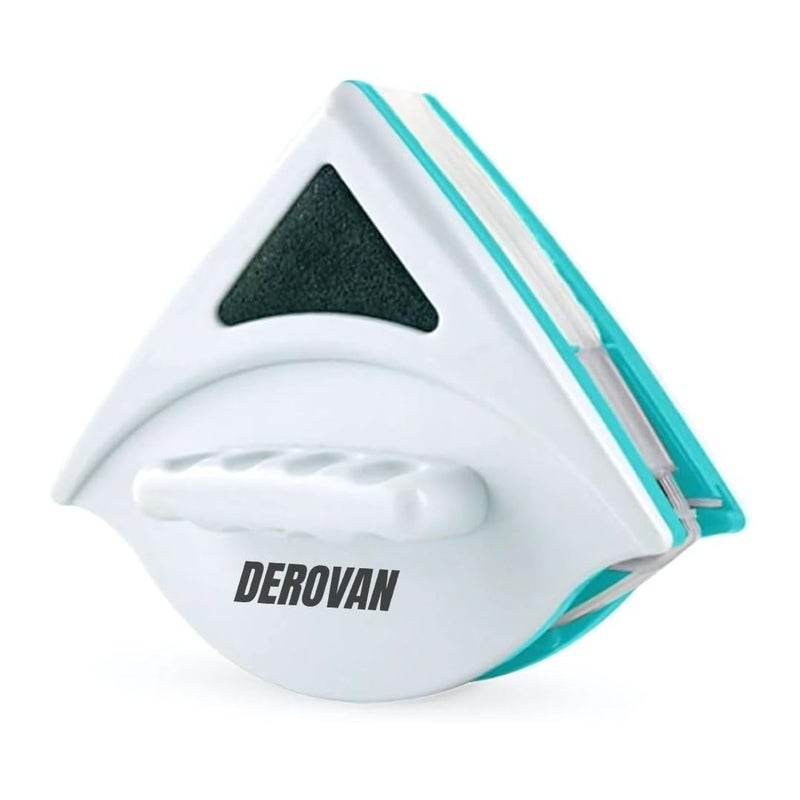 Derovan Double‑Side Magnetic Window Cleaner – Adjustable Force for 4–30 mm Glass (Triangular 19 cm Pads, 2.5 m Safety Cord) – High‑Rise & Car‑Glass Squeegee + Sponge Set - Image 1