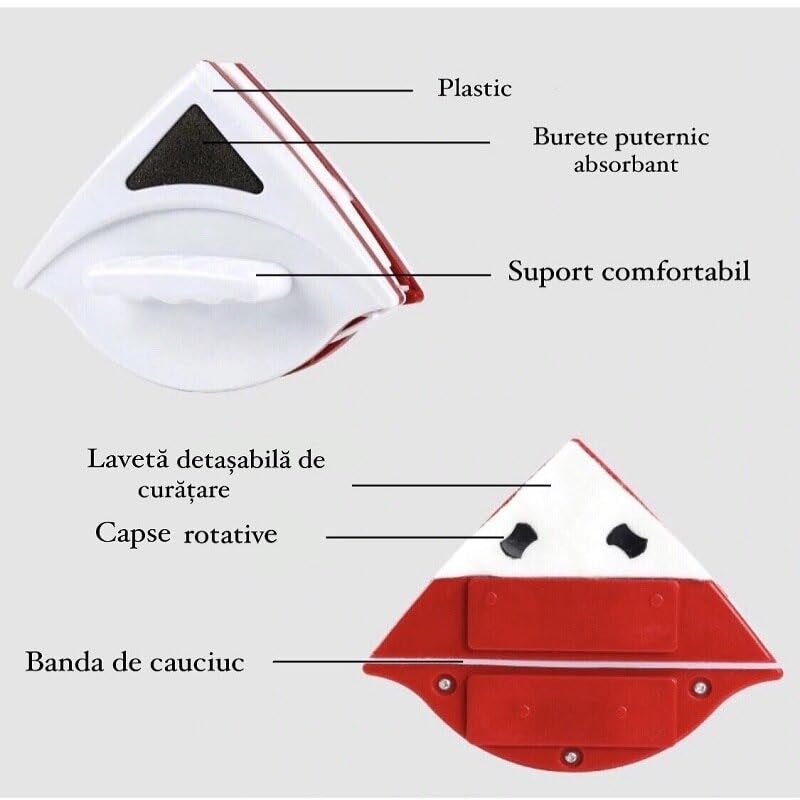 Derovan Double‑Side Magnetic Window Cleaner – Adjustable Force for 4–30 mm Glass (Triangular 19 cm Pads, 2.5 m Safety Cord) – High‑Rise & Car‑Glass Squeegee + Sponge Set - Image 5