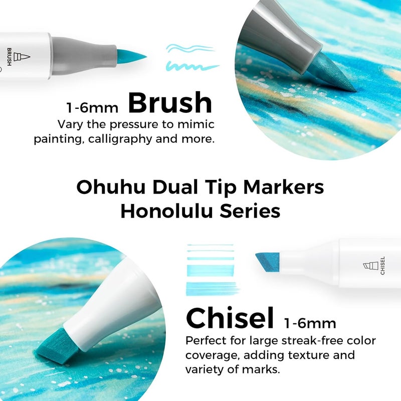 Ohuhu Pastel Alcohol Markers - 48 Pastel Colors Dual Tip Brush Markers with Colorless Blender - Image 2