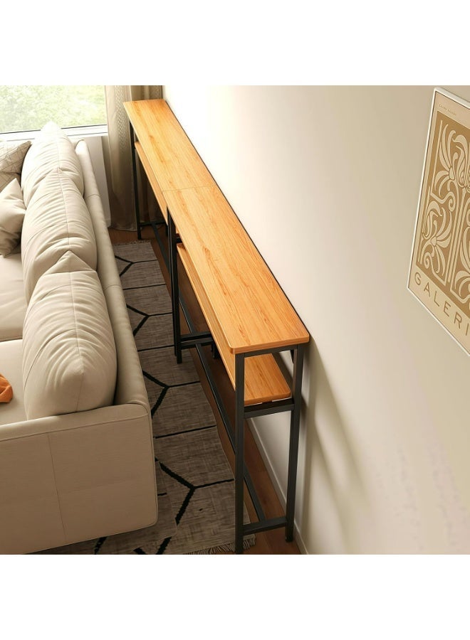 JOMILA Sofa Tables Narrow Long 2 Tier Grey Console Table with Storage Behind Couch Table for Living Room Extra Long Console Tables for Entryway Hallway - Image 1