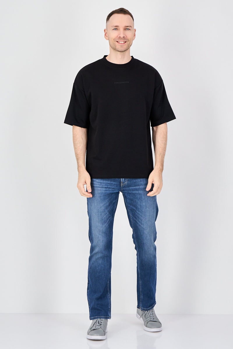 Core Elements Men Crew Neck Short Sleeve Brand Logo T-Shirt, Black - Image 4