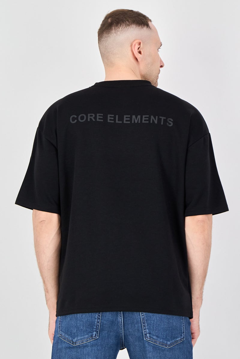 Core Elements Men Crew Neck Short Sleeve Brand Logo T-Shirt, Black - Image 3