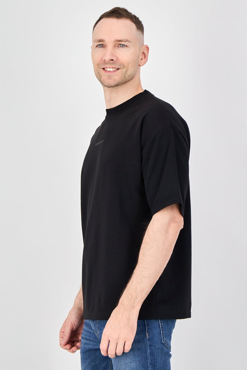 Core Elements Men Crew Neck Short Sleeve Brand Logo T-Shirt, Black - Image 2