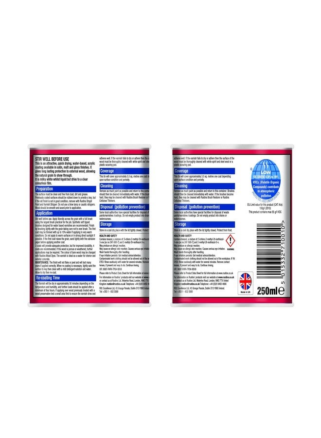 Rustins EAVG250 250ml Outdoor Varnish Gloss - Clear - Image 3