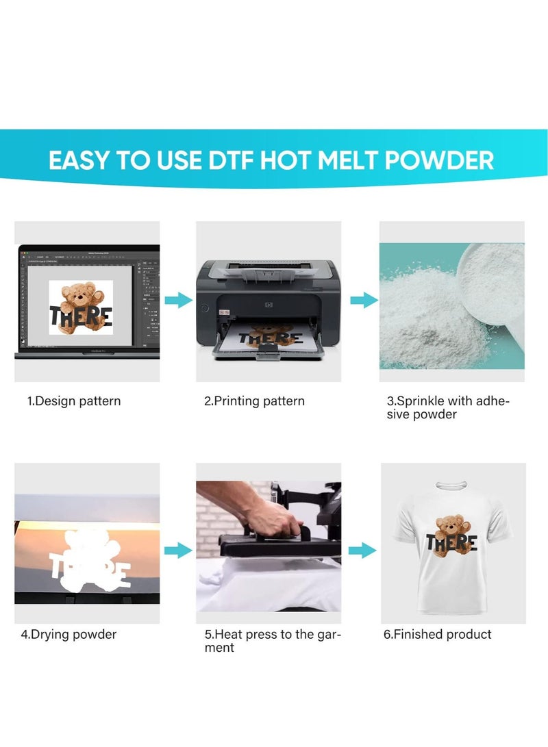 DTF Powder White Digital Transfer Hot Melt Adhesive DTG Pretreat Powder DTF DTG Printer DTF Hot Melt Adhesive Powder for All DTF Printers on All Fabric Include T Shirt Jeans Cotton Textile - Image 4