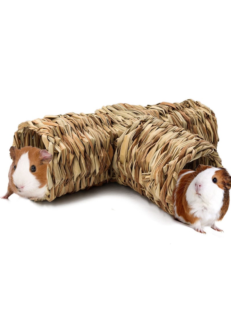 Hamster Grass Tunnel Toy,  Nature's Hideaway Straw House with 3 Open Entrance Tunnels and Tubes Toys for Rats, Syrian Gerbil, Ferrets, Little Rabbit - Image 1