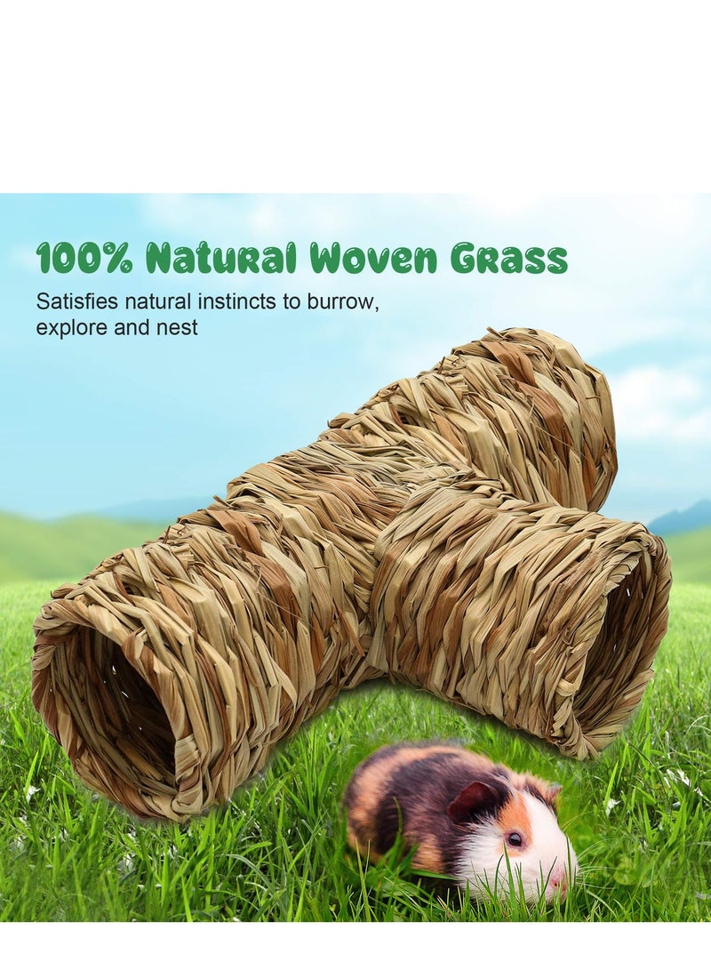 Hamster Grass Tunnel Toy,  Nature's Hideaway Straw House with 3 Open Entrance Tunnels and Tubes Toys for Rats, Syrian Gerbil, Ferrets, Little Rabbit - Image 4