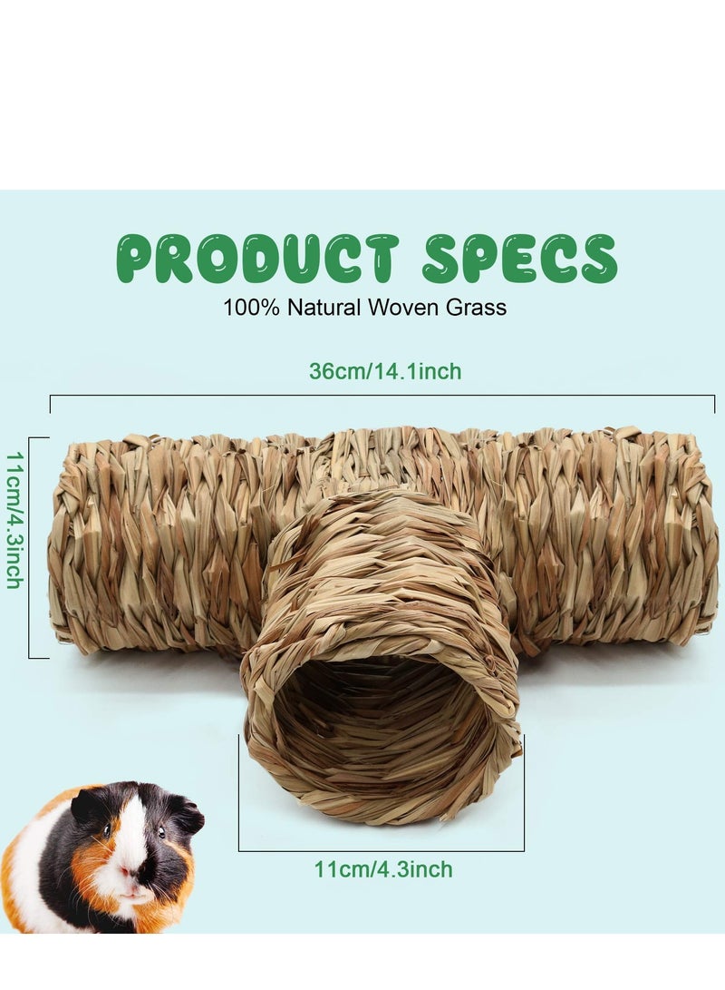 Hamster Grass Tunnel Toy,  Nature's Hideaway Straw House with 3 Open Entrance Tunnels and Tubes Toys for Rats, Syrian Gerbil, Ferrets, Little Rabbit - Image 2