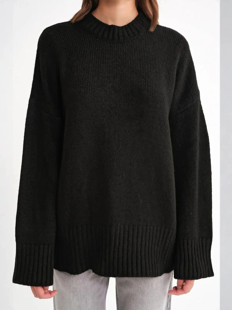 MixRay Mixray Oversized Ribbed Knit Sweater with Crew Neck