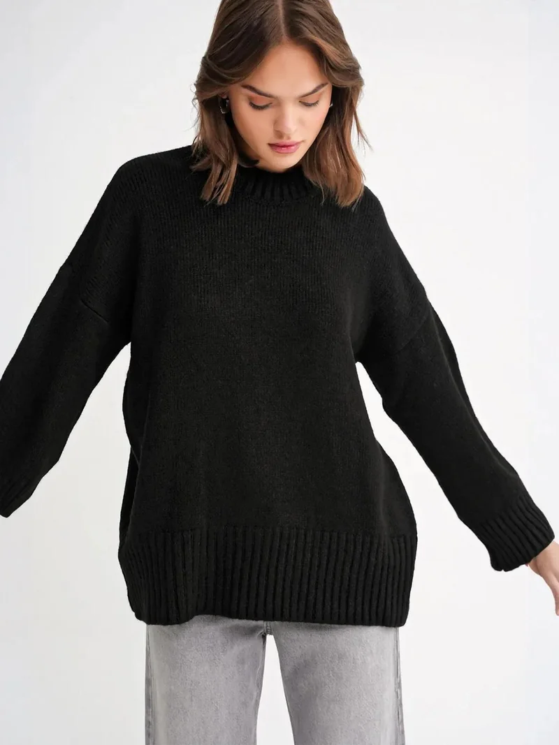 MixRay Mixray Oversized Ribbed Knit Sweater with Crew Neck